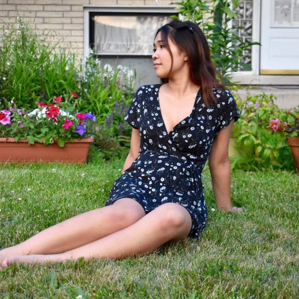 H&M black floral print wrap dress